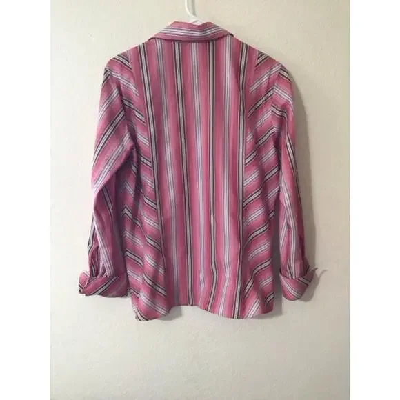 Women's Liz Claiborne Pink Striped Button Down Shirt Size 8 - Picture 4 of 5
